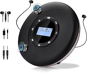 Portable CD Player with Bluetooth, CD Player Portable with Dual Speakers and Anti Shock Skip Protection Rechargeable Player Bluetooth for Car with LCD Display Headphone AUX Cable
