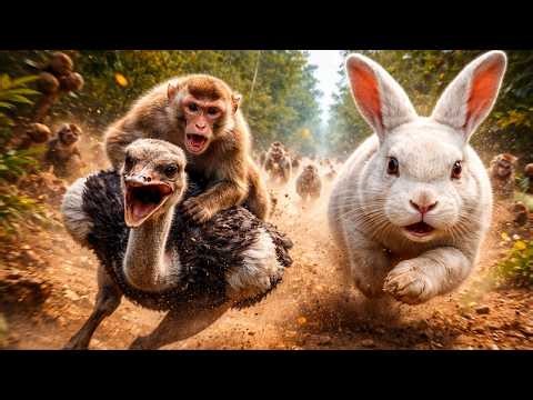 🔥 You Won’t Believe This! Monkey Riding Ostrich vs Giant Rabbit 🐒🦤🐇 | Insane Jungle Race Finish!