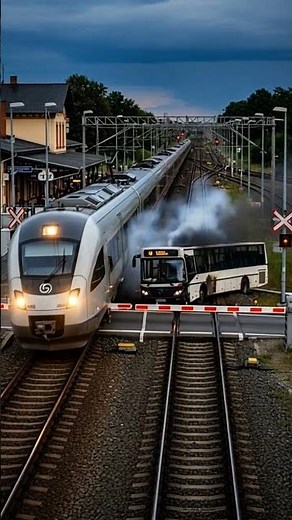 Train Crashes Into Bus at Crossing – Shocking Moment Caught on Camera! 🚆💥 #shortvideo