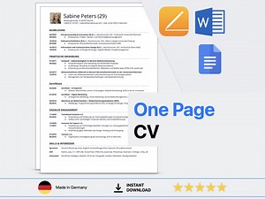 One-page Resume Template, Application Templates, Template Word, Google Docs, CV, Template, Application, Resume, Minimalist, Pages, Mac - Etsy UK