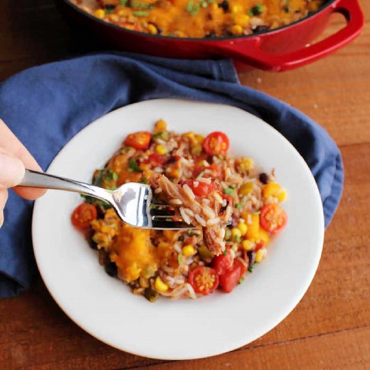One Pan BBQ Pulled Pork and Rice Skillet Supper