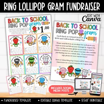 Back to School Fundraiser Flyer, Ring Pop Lollipop PTA PTO Fundraising Ideas