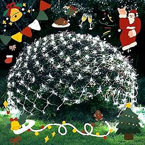 JMEXSUSS 200 LED Cool White Net Lights for Bushes, 9.8 ft x 6.6 ft Christmas Net Lights Outdoor Mesh Light Connectable with Remote Plug in for Christmas Tree Garden Bush Decor
