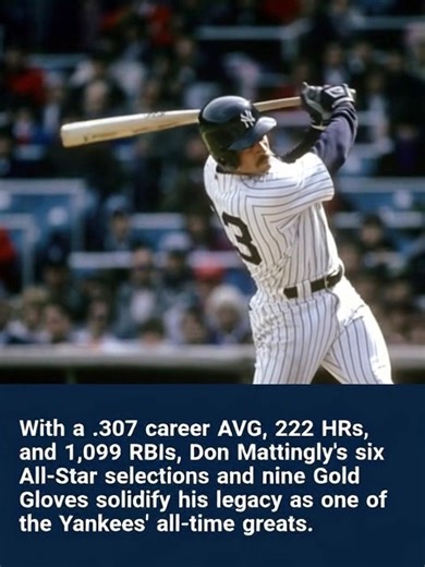 Don Mattingly — fondly known as “Donnie Baseball” — was the heart and soul of the New York Yankees throughout the 1980s. ⚾💙 A model of consistency and leadership, Mattingly’s sweet swing and steady glove made him one of the game’s brightest stars, even in an era when the Yankees weren’t constant contenders. His 1985 season remains legendary — winning the AL MVP after leading the league with 145 RBIs and a .324 average. 🏆🔥 On defense, his nine Gold Gloves cemented his status as one of the fine