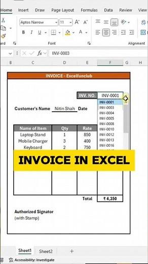 Automate Invoice in Excel #exceltips #exceltricks #explore