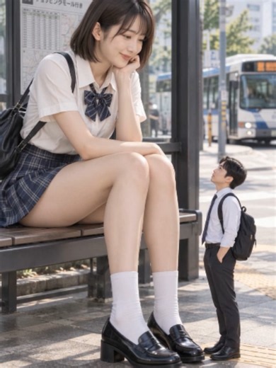 #giantess #女巨人 #sizedifference #tallgirl #AI Wait… Is That a Giant Woman at the Bus Stop?!