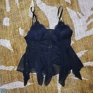 Sexy Black Sparkle Sheer Ruffle Lace Bra Cup Top