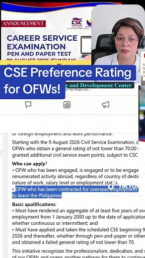 Civil Service Eligibility for OFWs: CSE Preference Rating Guide