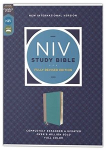 NIV Study Bible, Fully Revised Edition, Comfort Print--soft leather-look, teal/gray (red letter)