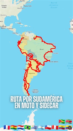 Así va nuestra ruta por Sudamérica en moto con sidecar 🔥 🥳 Nos emociona ver cómo viene creciendo esta comunidad, gracias a todos los que se han sumado 🫶🏼 Por eso hicimos este pequeño resumen de lo que han sido estos 6 años viajando por Colombia, Ecuador, Perú, Chile, Argentina, Uruguay, Paraguay, Bolivia, Brasil, Guayana Francesa, Surinam y Guyana 🌎 Ahora se viene el último país de esta travesía: Venezuela 🇻🇪 ¿Nos acompañas? Búscanos en redes sociales como Rolombian Travel ❤️ #Sudamericae