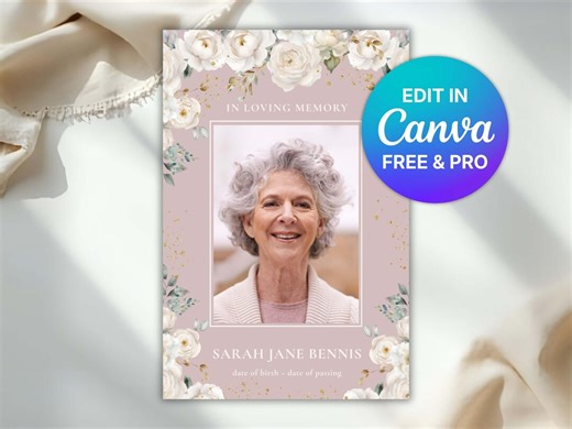 Thank You Cards Funeral Template Editable, Antique White Rose Sympathy Memorial Card, Celebration of Life, Canva Template Instant Download - Etsy Australia