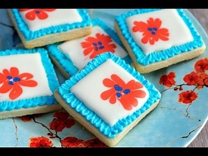 Red Poppy Flowers and Brush Embroidery Cookies