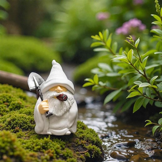 Funny Garden Gnome Resin Statue Smoking Shovel Yard Art White Outdoor Decor Gift Spring Summer - Etsy