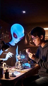 Alien and human build a device that projects a live stream of the galaxy onto the ceiling