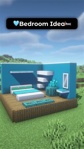 Simple Aesthetic Cyan Bedroom Design Idea In Minecraft! 🩵✨