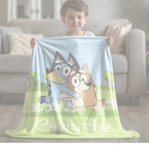 Bluey Blanket for Birthday Boy Birthday Girl, Toddler to Big Kid, 2nd and 3rd Birthday Boy and Girl, Personalized Blue Cartoon Baby Blanket - Etsy