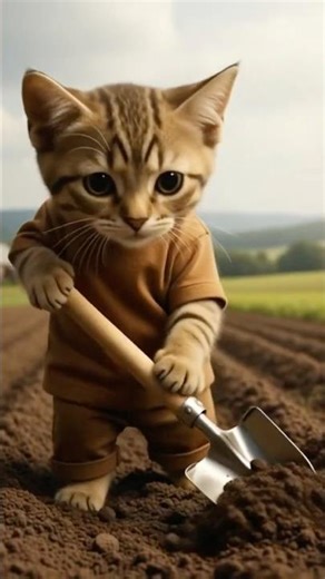 Cat doing Hardwork🥺🥺🥺 #cat #funny #cutecat #hardwork #farming #animalshorts #catlovers #cat