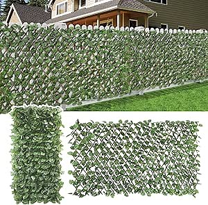 Expandable Ivy Fence Privacy Screen (1Pack) Artificial Greenery Wall Backdrop Faux Boxwood Hedge Fencing Cover for Outdoor Balcony Porch Decor- Single Side Leaves