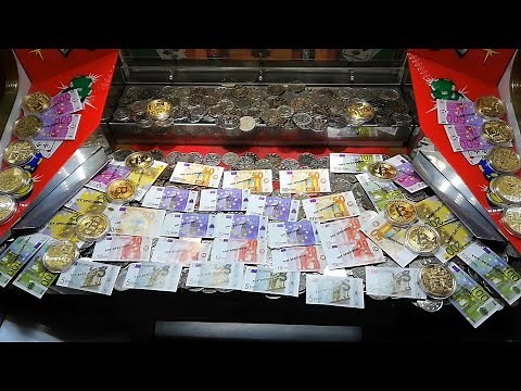 COIN PUSHER machine with cash notes and bitcoins 🎁 Coins fall machine 🎁