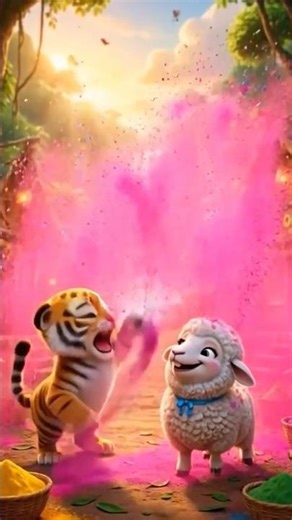 Tiger & Sheep Celebrate Holi 🐯🐑🌈 | Colorful Animal Festival #Shorts#holi#animation