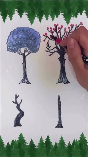 Drawing 4 Unique Trees from Scratch 🌳 | Step by Step Art Tutorial