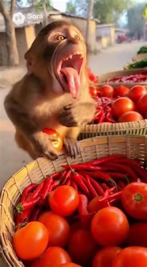 Monkey Ate a Red Chili… Instantly Regretted It! 🌶️🐒😂 #funnyanimal #shortsfeed #funny