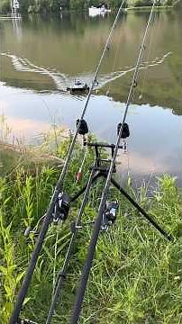 Futterboot im Einsatz, Fluss mit geflochtener Schnur Visible Touch #carpfishing #karpfenangeln