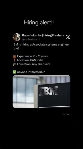 theweb.dev | IBM is hiring a Associate systems engineer role!! Location: PAN India ✅ Anyone interested?? #hiring #jobs #careers #hiringnow #hiringalert | Instagram