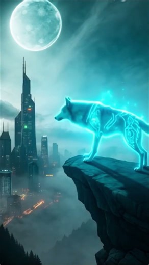 Neon Wolf Howling at Moon | Futuristic Animal Shorts