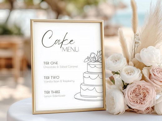 Wedding Cake Flavor Menu Sign, Minimalist Cake Tier Template, Editable Canva Printable - Etsy