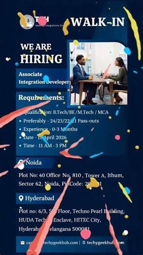 Hiring Freshers 🔥 Associate Integration Developer | Walk-In