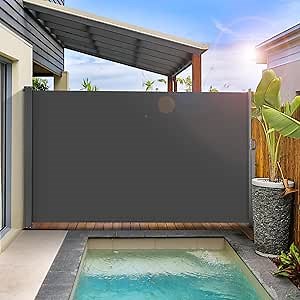 LIFERUN 118" x 71" Side Awning, Retractable Side Awning, Patio Retractable Side Screen, UV Resistant, Waterproof, Patio Privacy Screen for Garden, Balcony, Courtyard(Dark Grey)