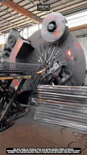 Welding rebar cage automatically in factory using precision worktool machine