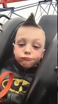 Funny kid freaking out on first roller coaster ride