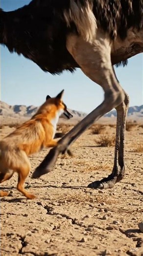 OSTRICH vs FOX #trendingshorts #wildlife #shortviral #animals #ostrich #fox #1fox #shortvideo