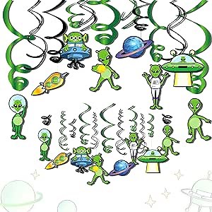LaVenty Alien Theme Birthday Decoration Alien Prop Outer Space Party Decorations Alien Banner UFO Theme Birthday Party Supplies Outer Space Party Supplies