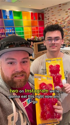 Snackamarack on Instagram: "Maxx @maxximum_calories and I decided to challenge each other to eat a 2-lb gummy bear 🐻🍬 Wait till the end to see who won… 👀 #Snackamarack #GummyBearChallenge #CandyChallenge #DadVsSon #SugarRush #CandyLife #SweetTooth #ViralCandy #CandyStoreFun #WatchTillTheEnd"