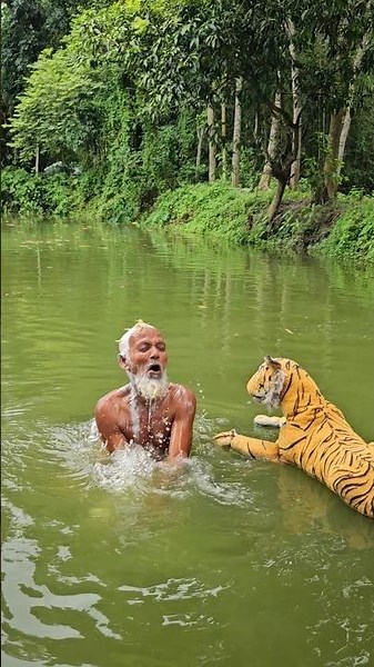 WOW! Ultimate Fake Tiger Water Prank on Soap Grandpa! 🐯😱 Funniest Reaction Ever! 😂 | #Shorts