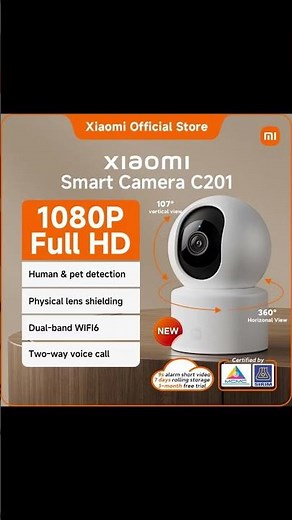 Xiaomi Smart Camera C201| 1080 FHD quality/human detection/panoramic 360° monitoring/app control