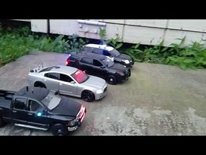 Police cars with working lights