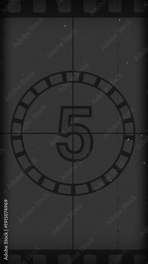 Vintage Old Film Countdown 10 to 0 Vertical Screen Overlay with Grain Flicker Scratches 4K Animation