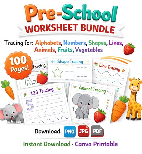 Preschool Worksheet Bundle | 100+ Printable Activities | Tracing Alphabet Numbers Shapes Lines Colors | Homeschool | Pdf Png Jpg Download - Etsy UK