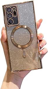 Galaxy Note 20 Ultra Case Magnetic Glitter [Support Magsafe Charger] Anti-Scratch Shockproof Luxury Plated Clear Full Camera Protection Phone Cover Case for Samsung Galaxy Note 20 Ultra-Gold