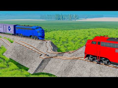 LONG TRAINS vs EXCAVATOR vs BENT RAIL TRACK