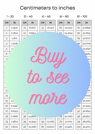 Centimeters to Inches Conversion Chart 1 Page Table 1-100 Cm to Inch Metric to Imperial Cheat Sheet Convert Centimeter How Many Inches in Cm - Etsy