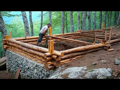 Two Men Build House with LOGS and STONES in the Forest | Start to Finish by ‪@lesnoy‬