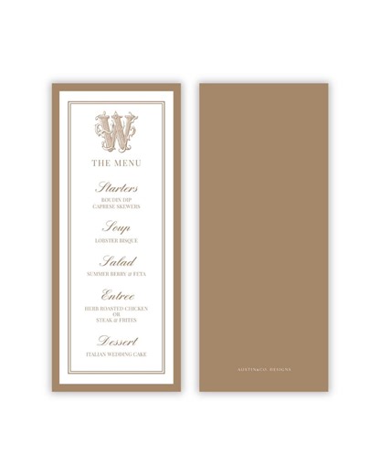 Classic Monogram Wedding Menu Template | Formal Dinner Event Menu (3.875x9.25) - Etsy