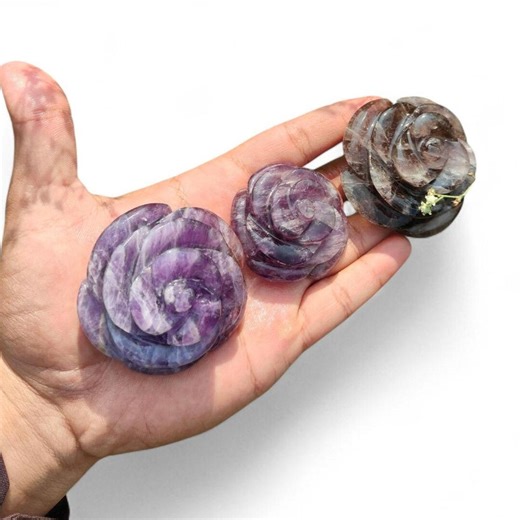 Hand Carved Amethyst Crystal Rose Flower – Natural Gemstone Sculpture, Spiritual Home Decor - Etsy