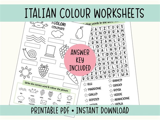 Italian for Kids Bilingual English-italian Colour Worksheets (printable PDF) - Etsy