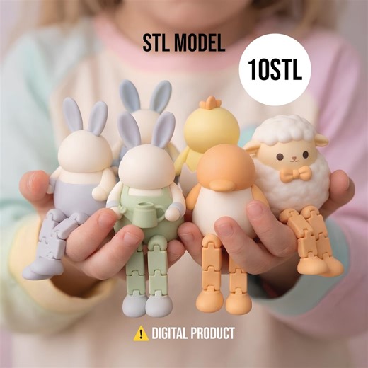 Easter Basket Stuffer STL Set, Articulated Bunny and Sheep Toy for 3D Printing, Flexible Easter Chick 3D Model, Kids Easter Gift STL Pack - Etsy